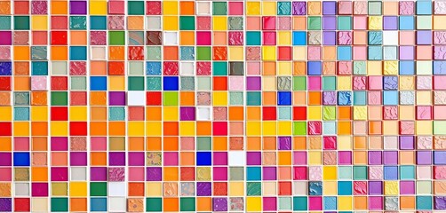 Fototapeta premium Vibrant rainbow ceramic tile mosaic background, construction, background