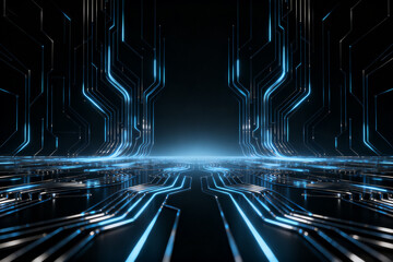 Futuristic circuit design with glowing blue lines