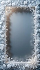 Frozen Crystal Snowflake Frame. Winter Ice Border.