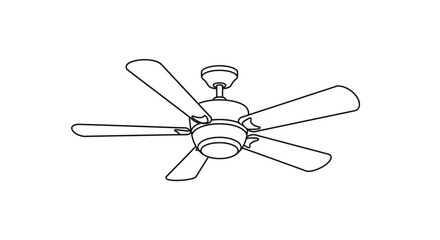 Simple black and white line drawing of a five blade ceiling fan