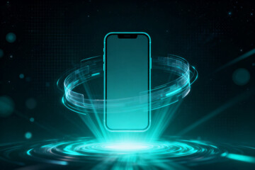 Futuristic smartphone with glowing rings