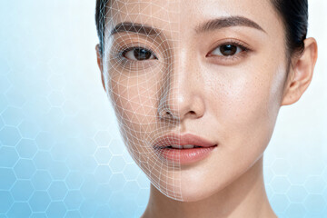 Womans face with digital grid overlay