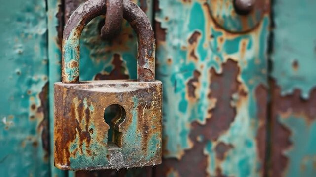 video A rusty padlock on an old door, perfect for vintage or abandoned scene