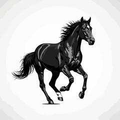 Fototapeta premium Majestic black horse in full gallop, exuding power and grace, perfect for equestrian themes, animal lovers, or adding a touch of elegance to your designs
