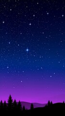 Fototapeta premium Night sky illustration with stars and silhouettes of trees