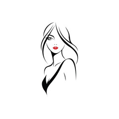 Elegant woman with red lips, vector illustration