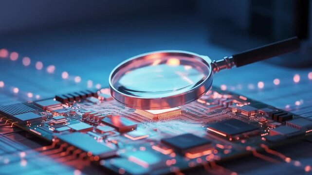 Magnifying Glass Examining Circuit Board