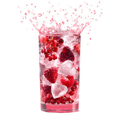 Refreshing Valentines Day Drink with Floating Hearts in Romantic Red Tinted Glass