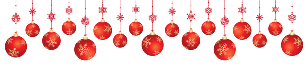 Illustration of Red Christmas balls hanging with snowflakes of vector