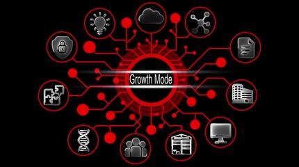 Digital Network Growth Mode Concept with Icons for Business Technology Innovation Security Data Cloud and People - Powered by Adobe