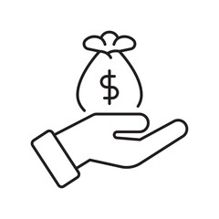 Money in hand line icon, finance transaction outline, investment and payment.