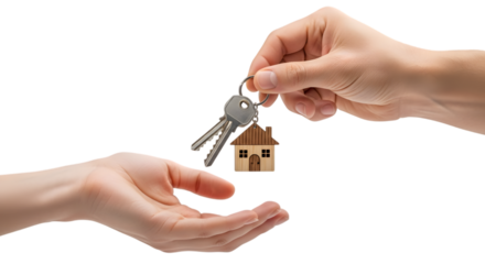 Real estate agent giving house keys isolated