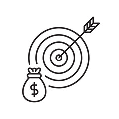 Financial target line icon, investment goal outline, money and success concept.