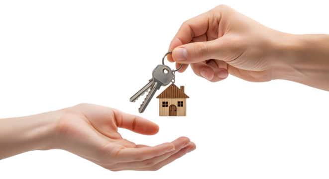 Real estate agent giving house keys isolated