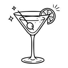 Cocktail glass with lemon slice outline illustration