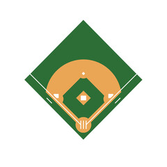 A clean, minimalist illustration showcasing a baseball diamond's infield, complete with bases and home plate on a vibrant green surface, ideal for athletic-themed designs.