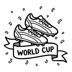 Soccer shoes world cup banner outline illustration
