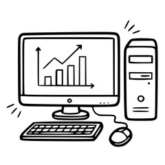 Computer analytics chart office outline illustration