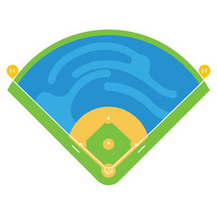 A vibrant, top-down vector illustration depicts a classic baseball field with a green outfield, brown infield, and white bases, ready for an exciting game.