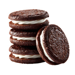 Irresistible Stack of Gourmet Chocolate Sandwich Cookies on White Background