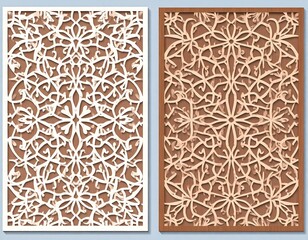 Decorative panel design with laser cut floral pattern in two color variations