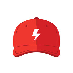 A vibrant red baseball cap featuring a striking white lightning bolt emblem, perfectly illustrating modern style and energetic branding on a clean background.