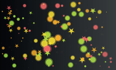 Colorful stars and circles scattered on a dark background illustration