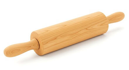 A wooden rolling pin with handles at both ends lies on a white surface