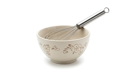 Bowl with floral design steel whisk inside