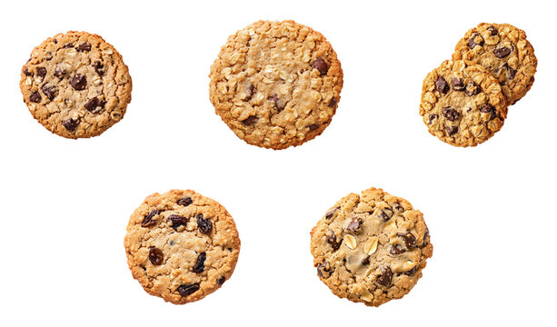 Top view of oatmeal cookie set. isolated oatmeal cookies.