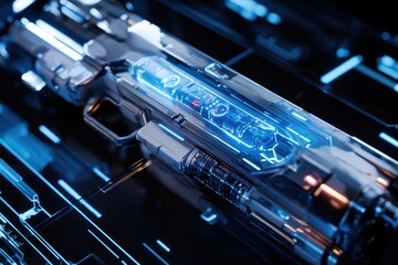 Obraz premium Futuristic weapon design featuring illuminated components and sleek metallic surfaces