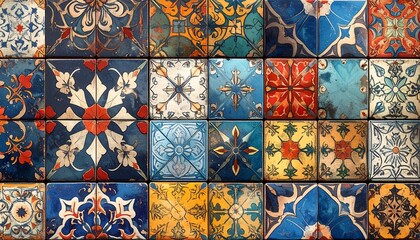 Decorative Tile Pattern with Intricate Designs and a Variety of Colors