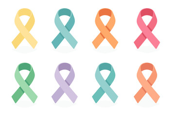 Symbolic Ribbons Icons. Symbolic ribbons isometric set. hope ribbon, peace ribbon, gratitude ribbon, strength ribbon, resilience ribbon, healing ribbon, harmony ribbon, guiding