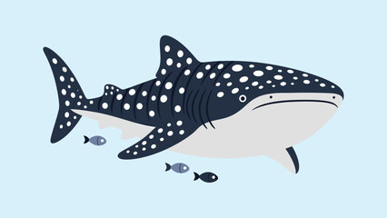 Spotted whale swimming with small fish in light blue water bundle design