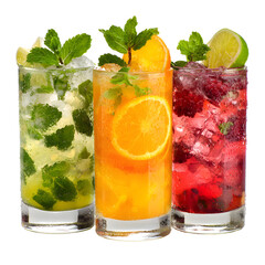 Vibrant Trio of Colorful Long Drinks and Cocktails for Fresh Summer Vibes