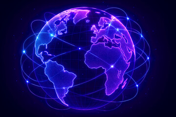 Abstract glowing globe with interconnected network lines and nodes earth world