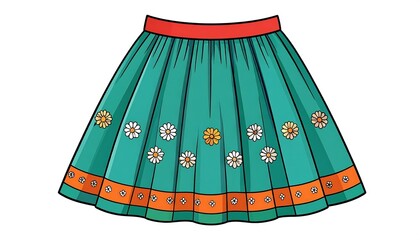 Colorful vector illustration of a skirt with floral details on a white background