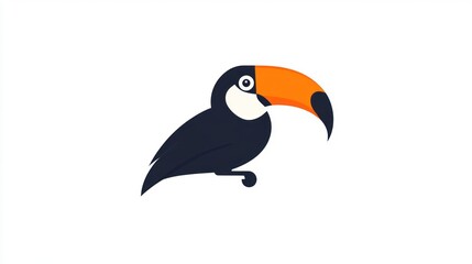 Naklejka premium Toucan bird illustration, perched, white background, logo design