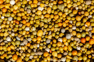 colourful granules of fertiliser together to put in indoor pot plants for nutrients