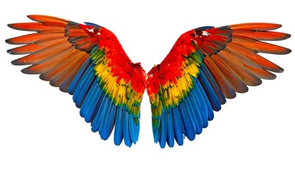 Colorful wings of a macaw parrot isolated on a white background