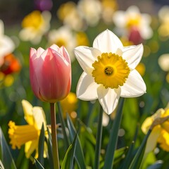 Vibrant spring flowers in a field