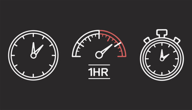 Speed Dashboard and Stopwatch Silhouette Vector, Minimalist Timer Icons for Time Management and Tech Design