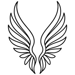Fototapeta premium Elegant angel wings black outline long feathers symmetrical vector on white