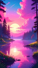 Vibrant sunset over a tranquil lake (1)