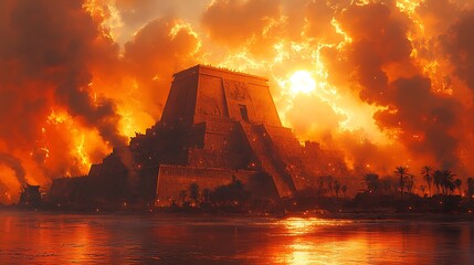 Ancient Pyramid Under Fiery Skies