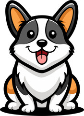 Obraz premium Corgi sitting with tongue out, vector icon, black and white, white background