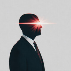 Mental Health Workplace Concept,Mental health awareness workplace conceptual with side profile silhouette emitting light beam against dark office