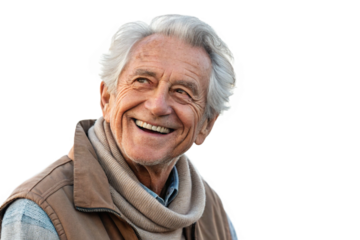 Smiling elderly man. Cutout. Transparent image material. Nice middle-aged man. Male. Sixty years old.