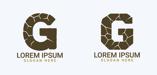Cracked Letter G Logo Set – Stone Typography and Rough Texture Icons