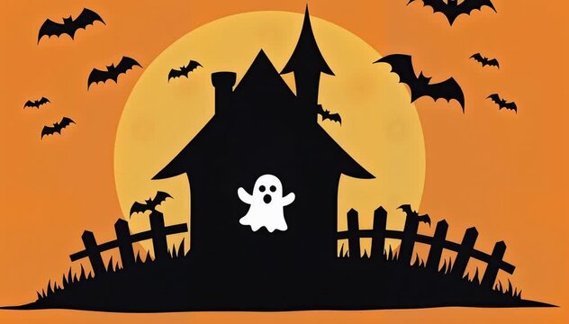 halloween background with haunted house and bats
